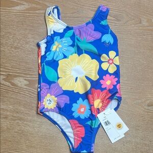 Angel Season Blue Floral One-Piece Swimsuit with Yellow & Pink Blooms 2T